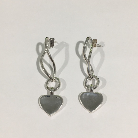 Sterling Silver Dangling Heart ❤️ Earrings - Picture 3 of 4